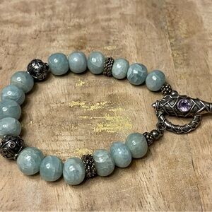 Doug Paulus Sterling 925- Aquamarine Bracelet Amethyst Toggle 8"